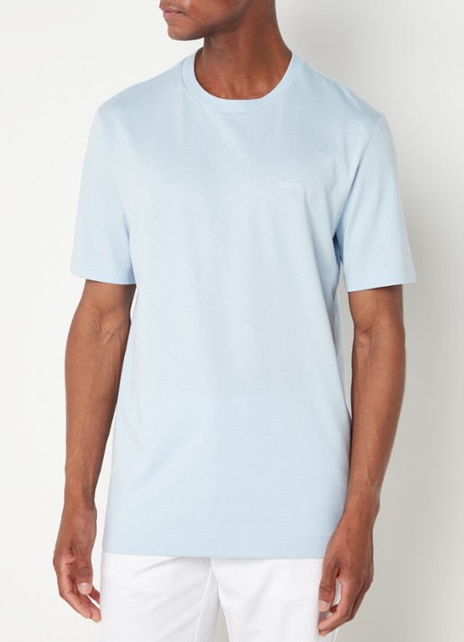 BOSS T-shirt van katoenen jersey met logodetail - detail 4 aquablauw