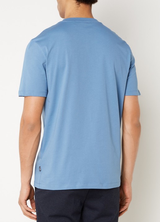 BOSS T-shirt van katoenen jersey met logodetail - achterkant 3 staalblauw
