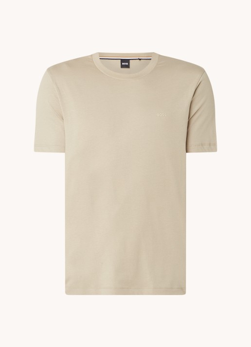 BOSS T-shirt van katoenen jersey met logodetail - voorkant beige