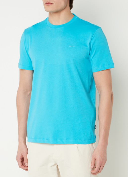 BOSS T-shirt van katoenen jersey met logodetail - detail turquoise