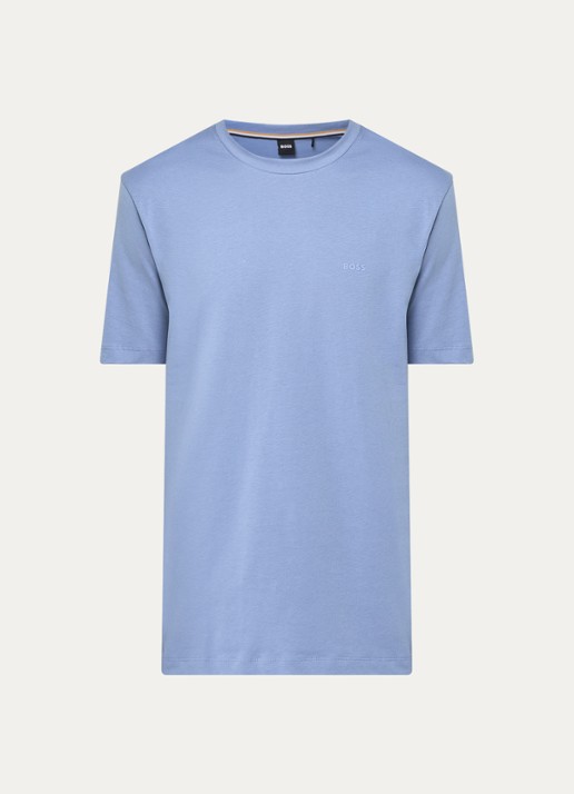 BOSS T-shirt van katoenen jersey met logodetail - voorkant 2 middenblauw