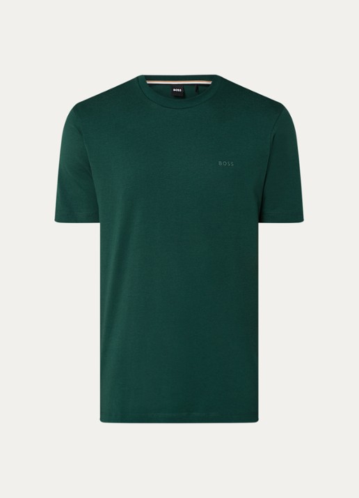 BOSS T-shirt van katoenen jersey met logodetail - voorkant donkergroen