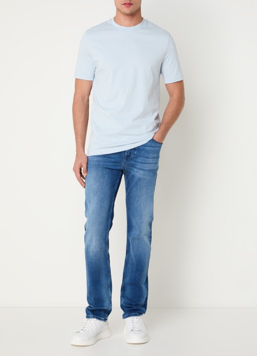 BOSS T-shirt van katoenen jersey met logodetail - voorkant 3 lichtblauw