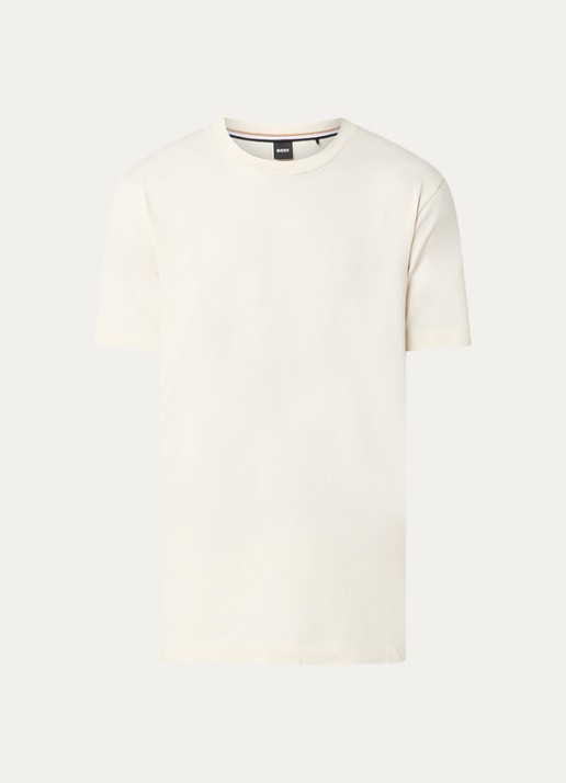 BOSS T-shirt van katoenen jersey met logodetail - voorkant vanillegeel