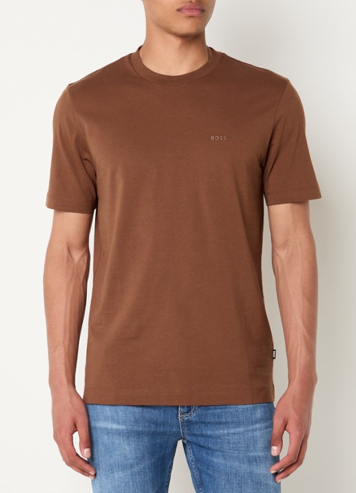 BOSS T-shirt van katoenen jersey met logodetail - detail bruin