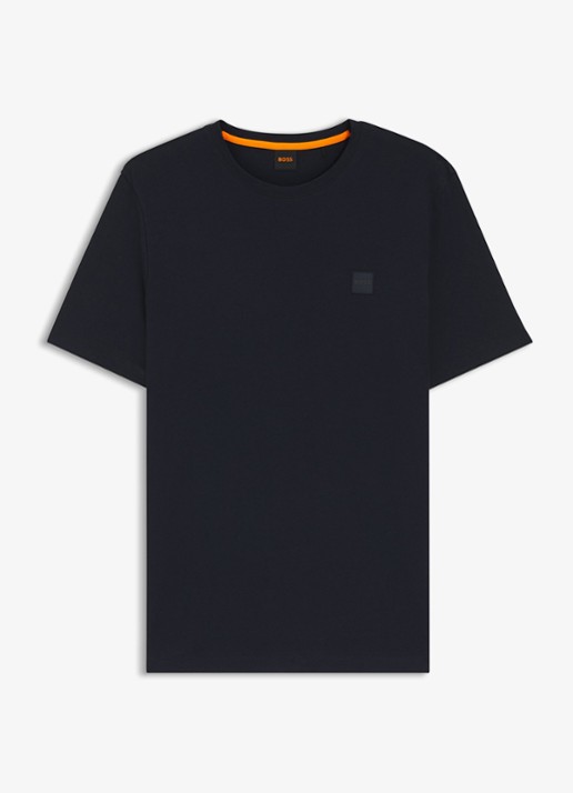 BOSS T-shirt van katoenen jersey met logopatch - voorkant donkerblauw