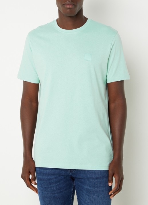 BOSS T-shirt van katoenen jersey met logopatch - detail mint