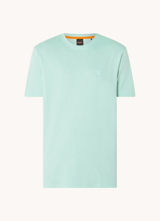 BOSS T-shirt van katoenen jersey met logopatch - voorkant 3 mint