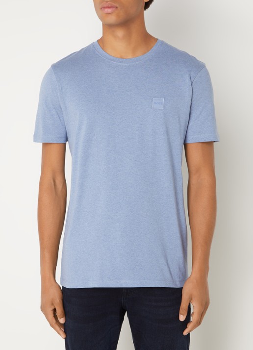 BOSS T-shirt van katoenen jersey met logopatch - detail 2 staalblauw
