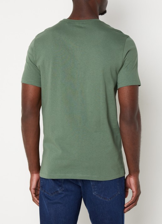 BOSS T-shirt van katoenen jersey met logopatch - achterkant 3 olijfgroen