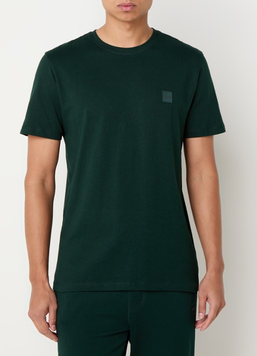 BOSS T-shirt van katoenen jersey met logopatch - detail 4 bronsgroen