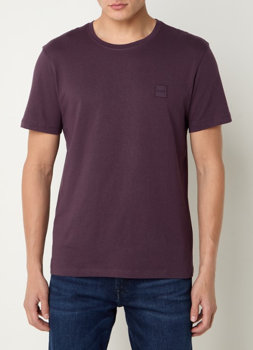 BOSS T-shirt van katoenen jersey met logopatch - detail 4 aubergine