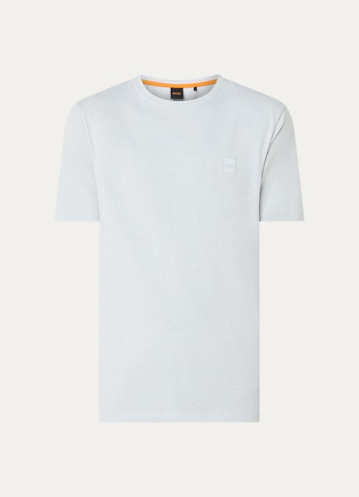 BOSS T-shirt van katoenen jersey met logopatch - voorkant 5 grijs