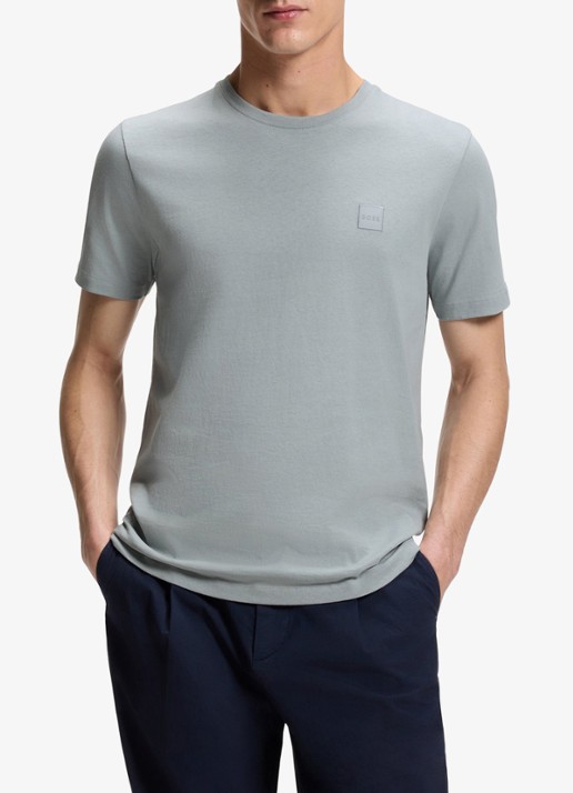 BOSS T-shirt van katoenen jersey met logopatch - detail 3 open grey-084 - lichtgrijs