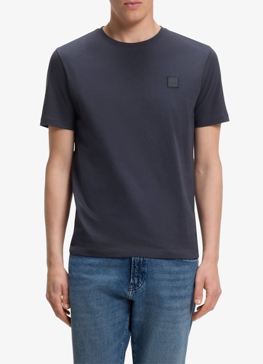 BOSS T-shirt van katoenen jersey met logopatch - detail dark blue-406 / donkerblauw