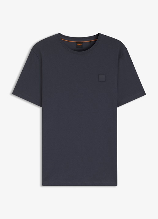 BOSS T-shirt van katoenen jersey met logopatch - voorkant 3 dark blue-406 / donkerblauw