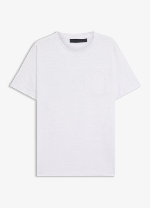 BOSS T-shirt van linnen met borstzak - voorkant 3 white-100 / wit