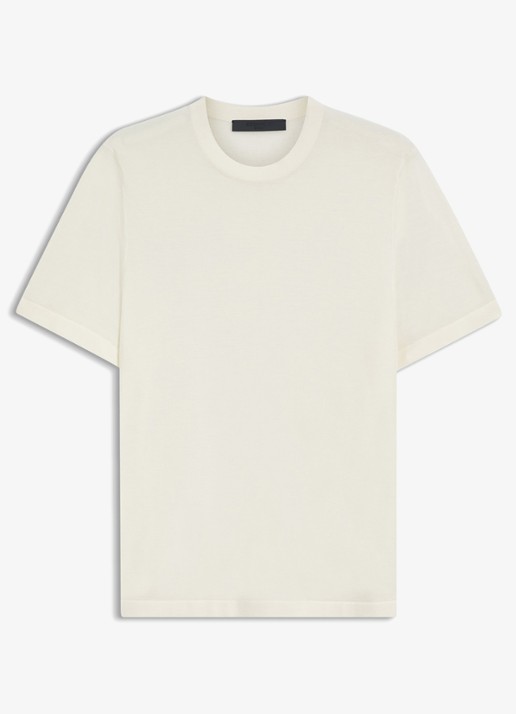 BOSS T-shirt van scheerwol en ronde hals - voorkant 4 natural-105 / wit
