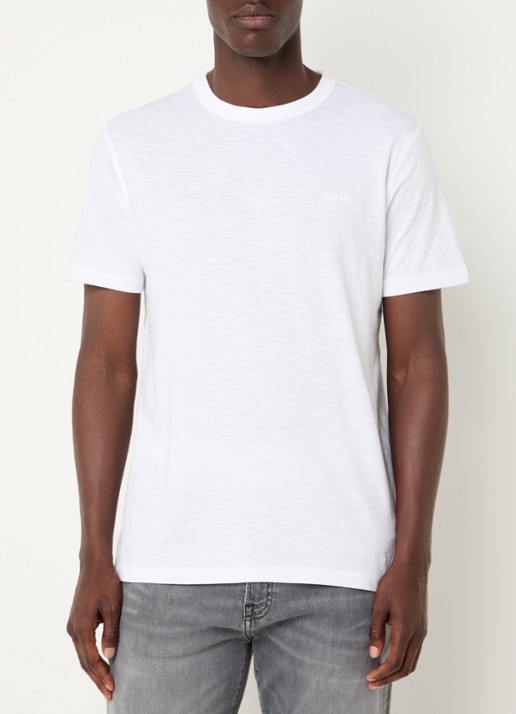 BOSS T-shirt van slubkatoen met logodetail - detail 8 wit