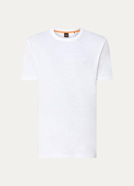 BOSS T-shirt van slubkatoen met logodetail - voorkant 3 wit