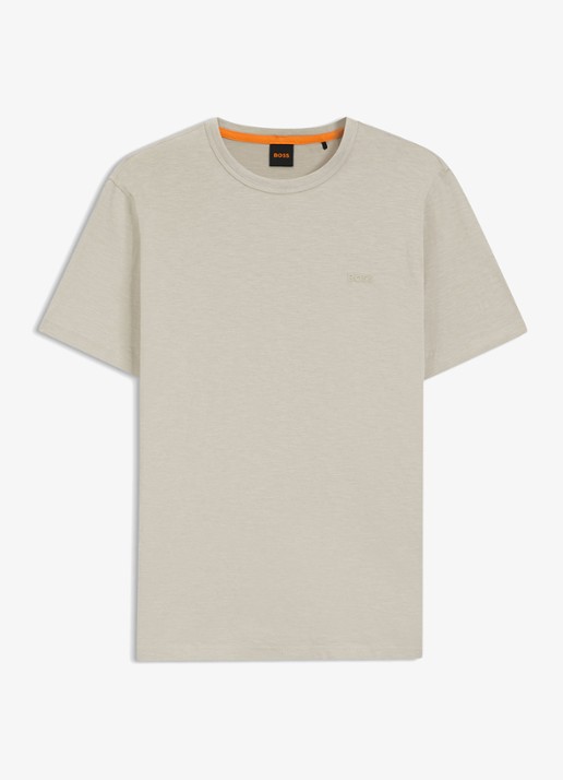 BOSS T-shirt van slubkatoen met logodetail - voorkant 7 donkerbeige