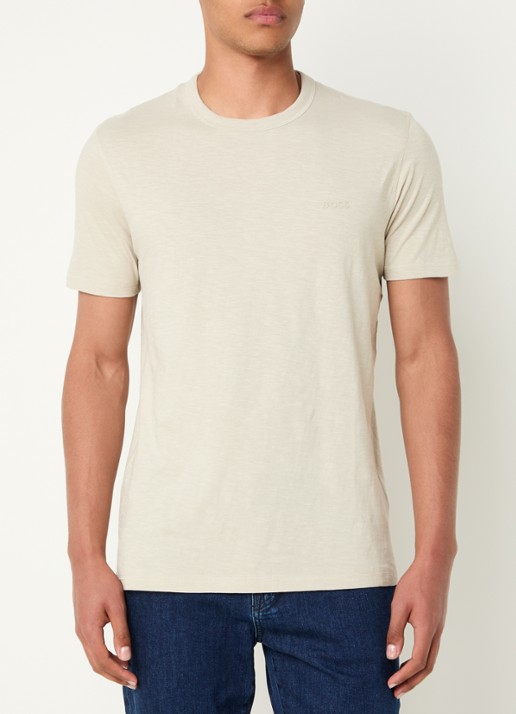 BOSS T-shirt van slubkatoen met logodetail - detail 6 donkerbeige