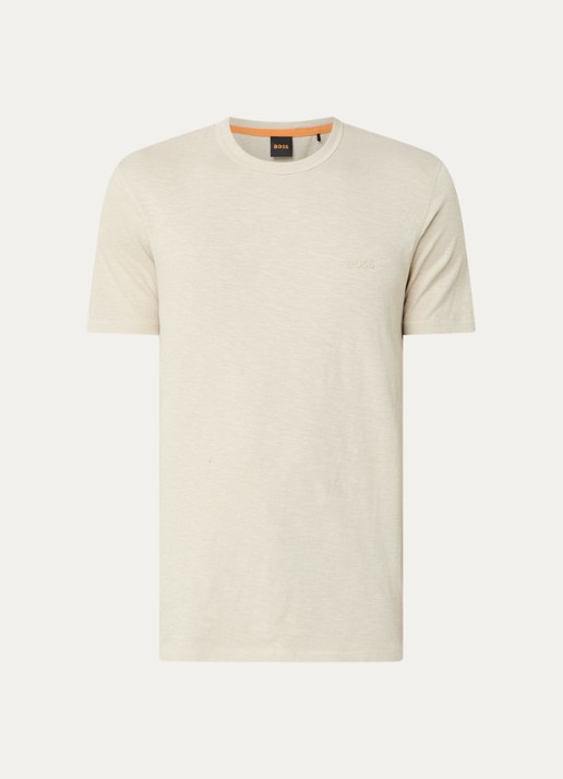 BOSS T-shirt van slubkatoen met logodetail - voorkant 9 donkerbeige