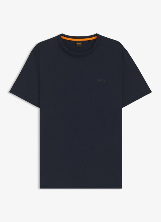 BOSS T-shirt van slubkatoen met logodetail - voorkant donkerblauw
