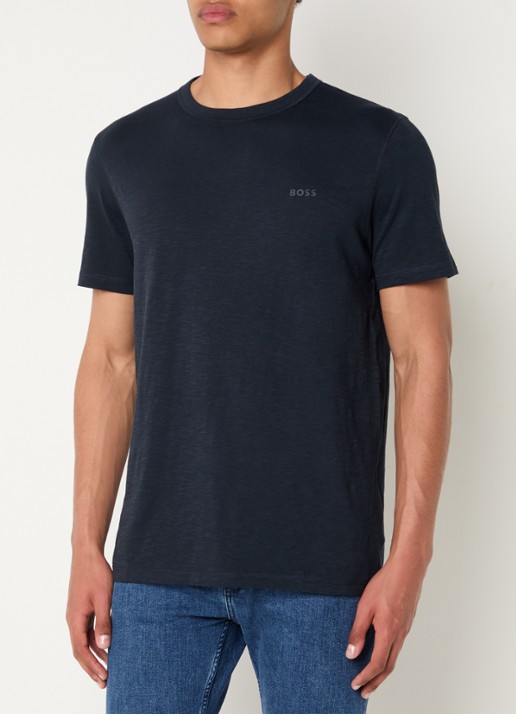BOSS T-shirt van slubkatoen met logodetail - detail 7 donkerblauw