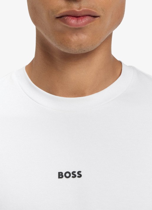 BOSS T-shirt van stretchkatoen met contrastlogo - detail 2 white-100 / wit