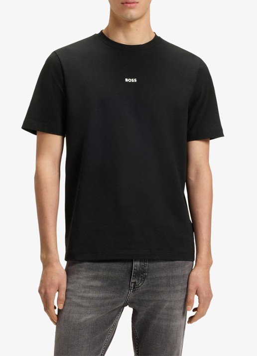 BOSS T-shirt van stretchkatoen met contrastlogo - detail 4 black-001 / zwart