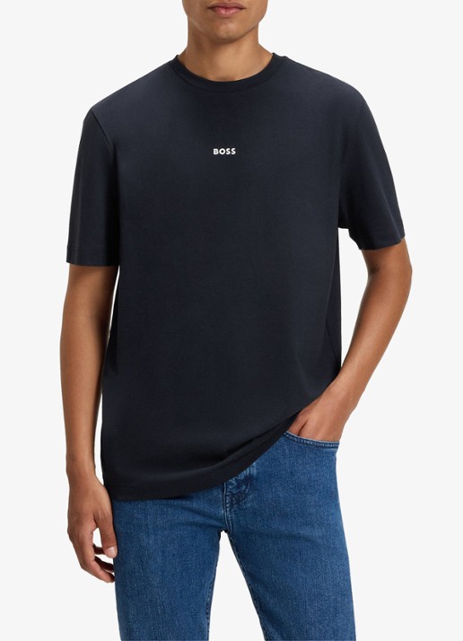 BOSS T-shirt van stretchkatoen met contrastlogo