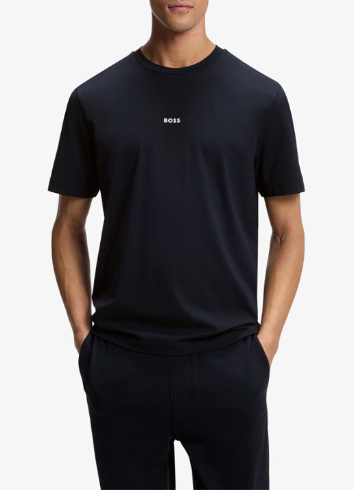 BOSS T-shirt van stretchkatoen met contrastlogo - detail 3 dark blue-404 / blauw