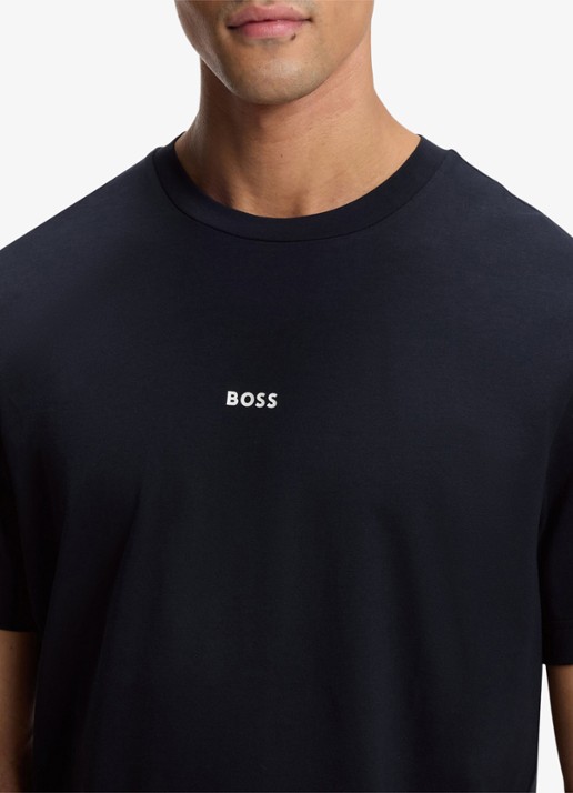 BOSS T-shirt van stretchkatoen met contrastlogo - detail 5 dark blue-404 / blauw