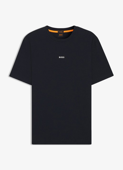 BOSS T-shirt van stretchkatoen met contrastlogo - voorkant dark blue-404 / blauw