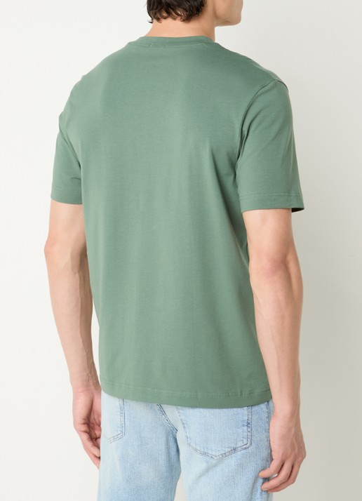 BOSS T-shirt van stretchkatoen met contrastlogo - achterkant 3 open green-341 / groen
