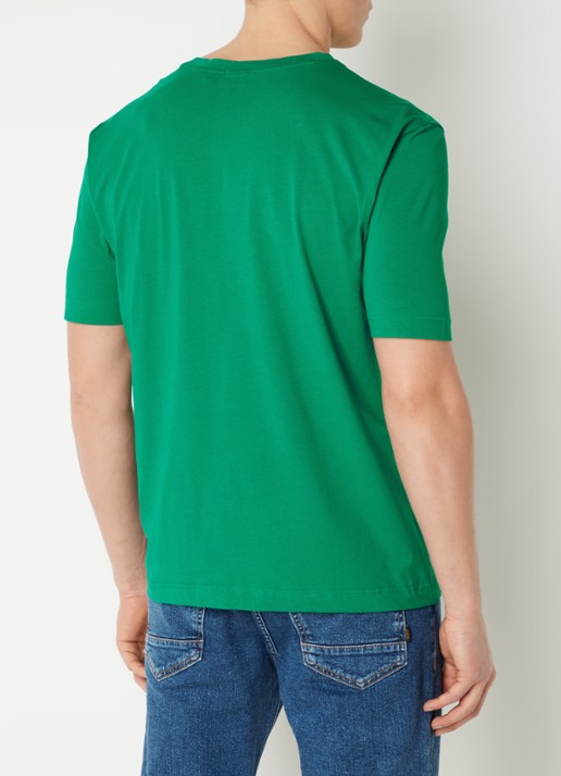BOSS T-shirt van stretchkatoen met contrastlogo - achterkant open green-341 / groen