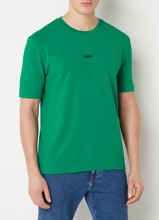 BOSS T-shirt van stretchkatoen met contrastlogo - detail 4 open green-341 / groen