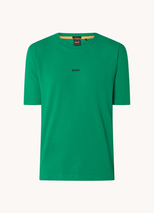 BOSS T-shirt van stretchkatoen met contrastlogo - voorkant 2 open green-341 / groen