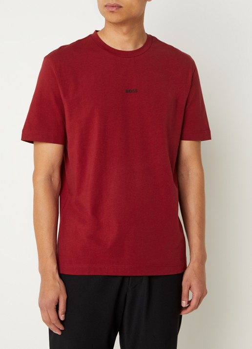 BOSS T-shirt van stretchkatoen met contrastlogo - detail open red-647 / rood