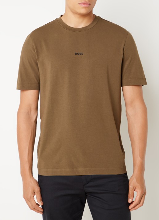 BOSS T-shirt van stretchkatoen met contrastlogo - detail 3 open green-368 / groen