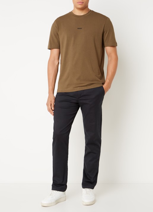 BOSS T-shirt van stretchkatoen met contrastlogo - voorkant 2 open green-368 / groen