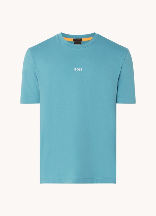 BOSS T-shirt van stretchkatoen met contrastlogo - voorkant 2 open blue-486 / blauw