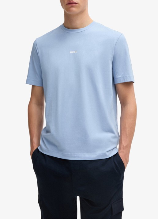 BOSS T-shirt van stretchkatoen met contrastlogo - detail 2 lichtblauw