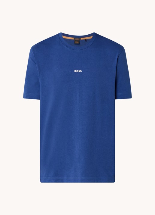 BOSS T-shirt van stretchkatoen met contrastlogo - voorkant 2 open blue-494 / blauw