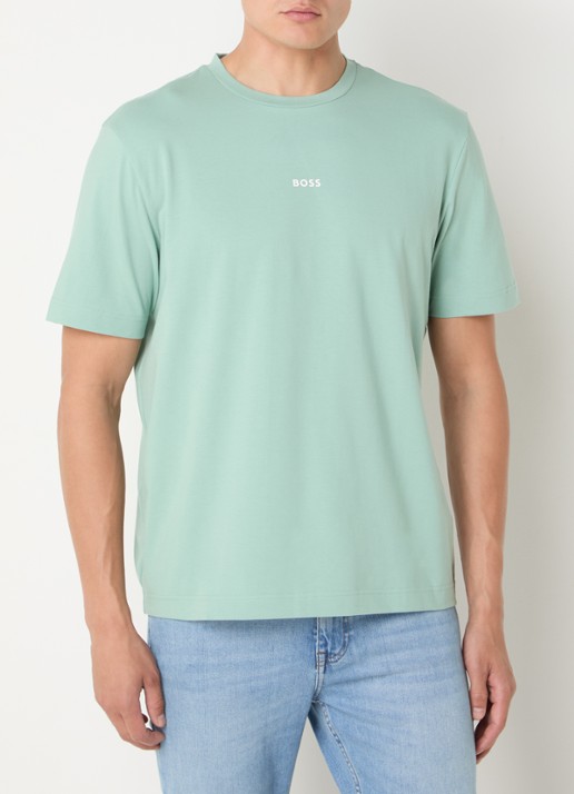 BOSS T-shirt van stretchkatoen met contrastlogo - detail 4 light/pastel green-339 / groen