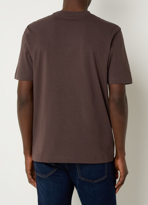 BOSS T-shirt van stretchkatoen met contrastlogo - achterkant 2 open brown-248 / bruin