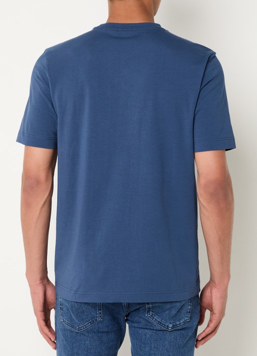 BOSS T-shirt van stretchkatoen met contrastlogo - achterkant 3 open blue-466 / blauw