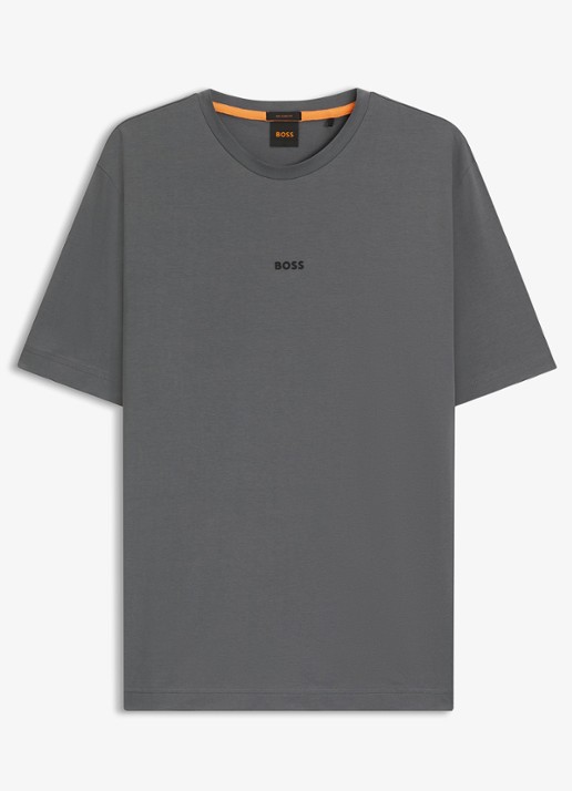 BOSS T-shirt van stretchkatoen met contrastlogo - voorkant 2 open grey-062 / grijs