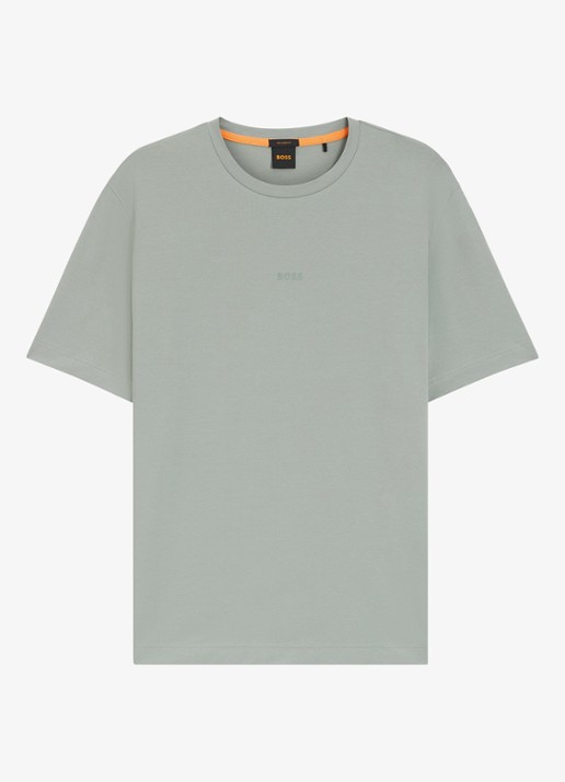 BOSS T-shirt van stretchkatoen met contrastlogo - voorkant 2 open green-351 / groen